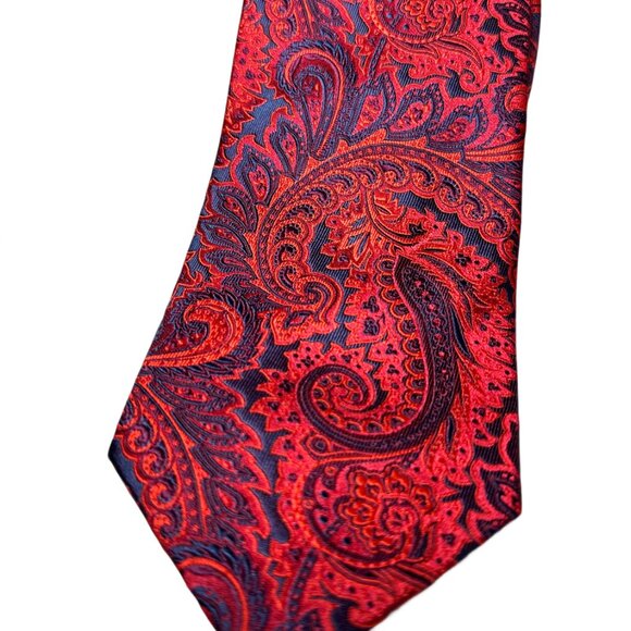 Hi-Density Blend Tie by Steven Land– Red Paisley with Blue & Purple Accents - Picture 2 of 4